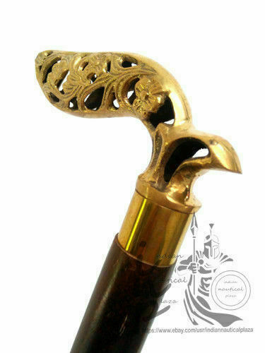 Vintage Solid Brass Leaf Head Handle Victorian Walking Wooden Cane Stick Gift