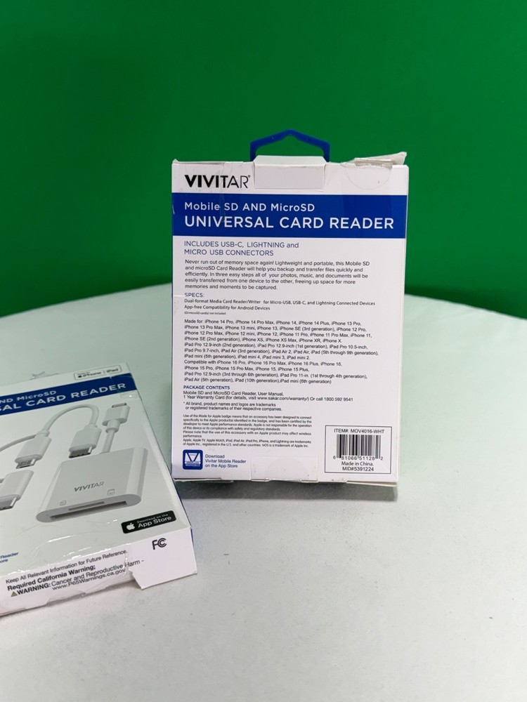 Vivitar SD MicroSD Card Reader 8 Pin USB-C Micro USB Adapter iPhone iPad