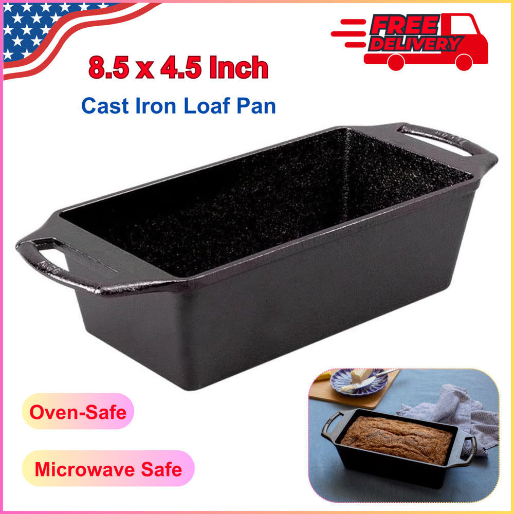 Lodge Cast Iron Bread Loaf Pan Rectangle Bakeware Baking Durable Broiler, Black