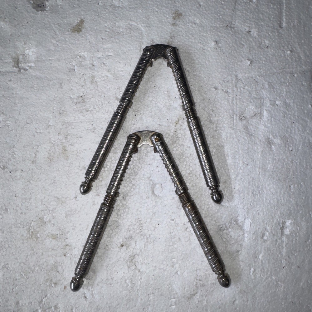 2 Vintage HMQ Nutcracker Nut Cracker Silver Colored Metal Crack Nuts 5"