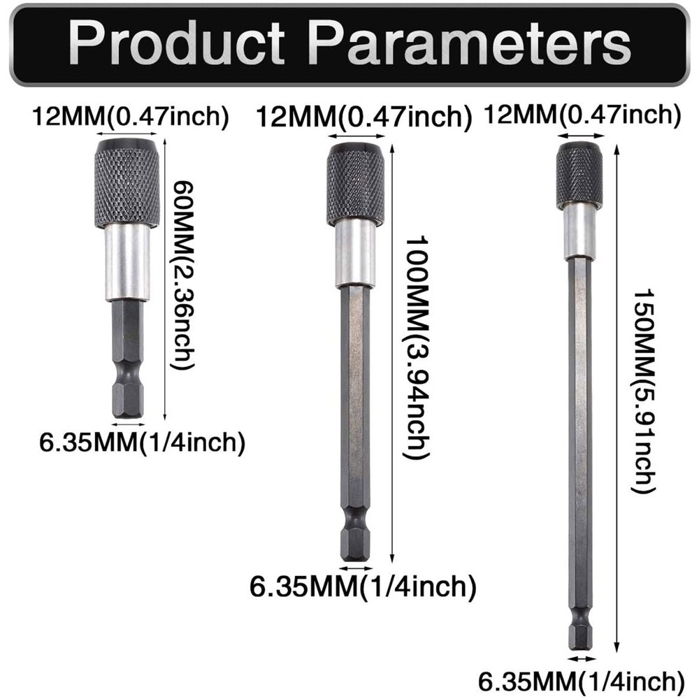 6Pc Magnetic Extension Socket Drill Bit Holder Screwdriver 1/4" Hex Shank Quick