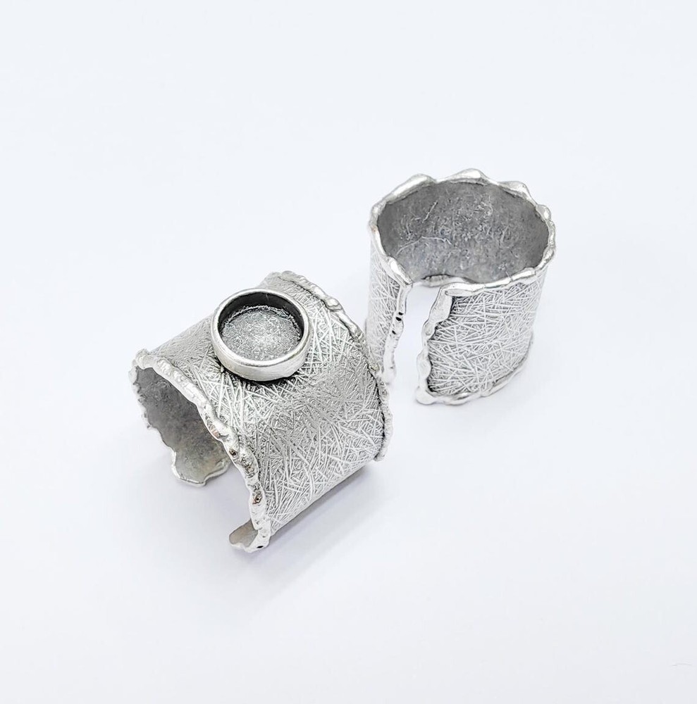 Textured Ring Base, Round Bezel Blank Setting Antique silver Brass 8mm G36789