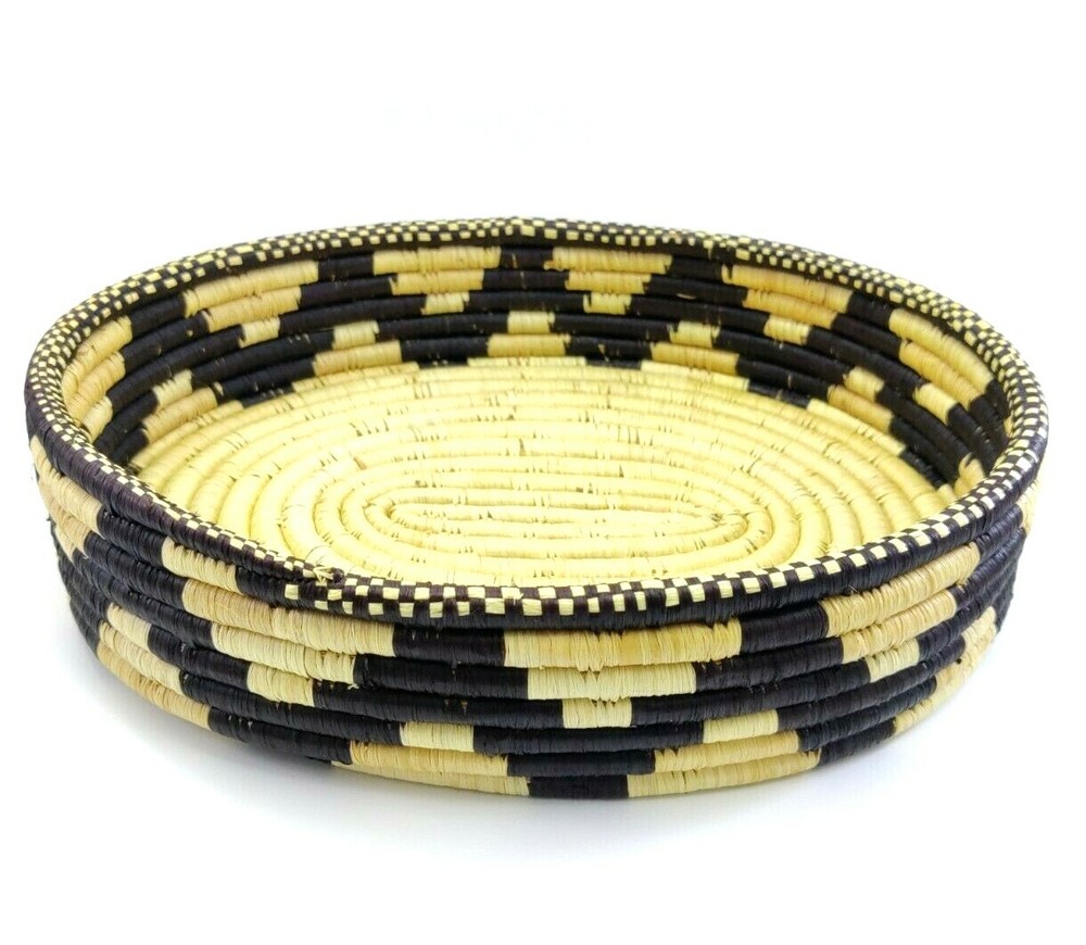 Coil Woven Storage Basket Geometric Pattern Oval
