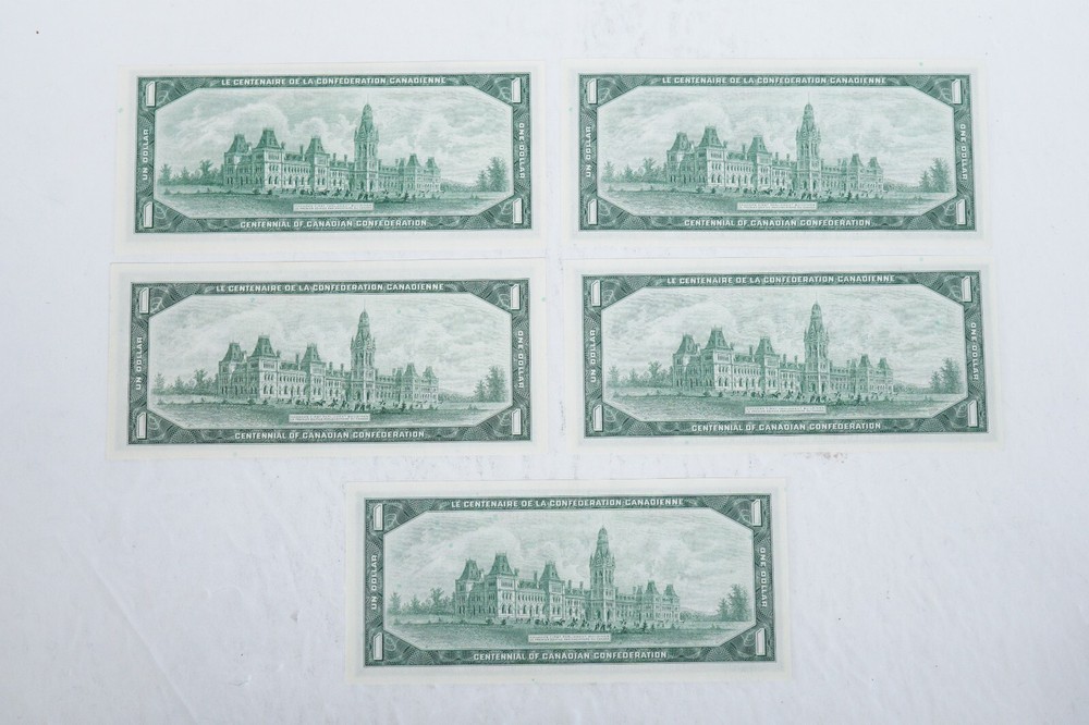 1967 Canada $1 5 Piece Gem UNC Currency (no283)