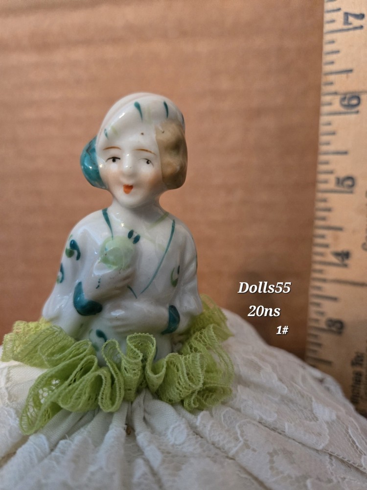 Vintage Pin Cushion Half Doll Bisque Porcelain