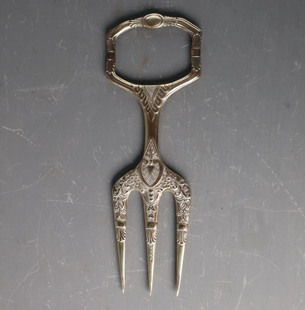 Antique Victorian Silver Plated 3 Prong Bread Fork Serving Fork