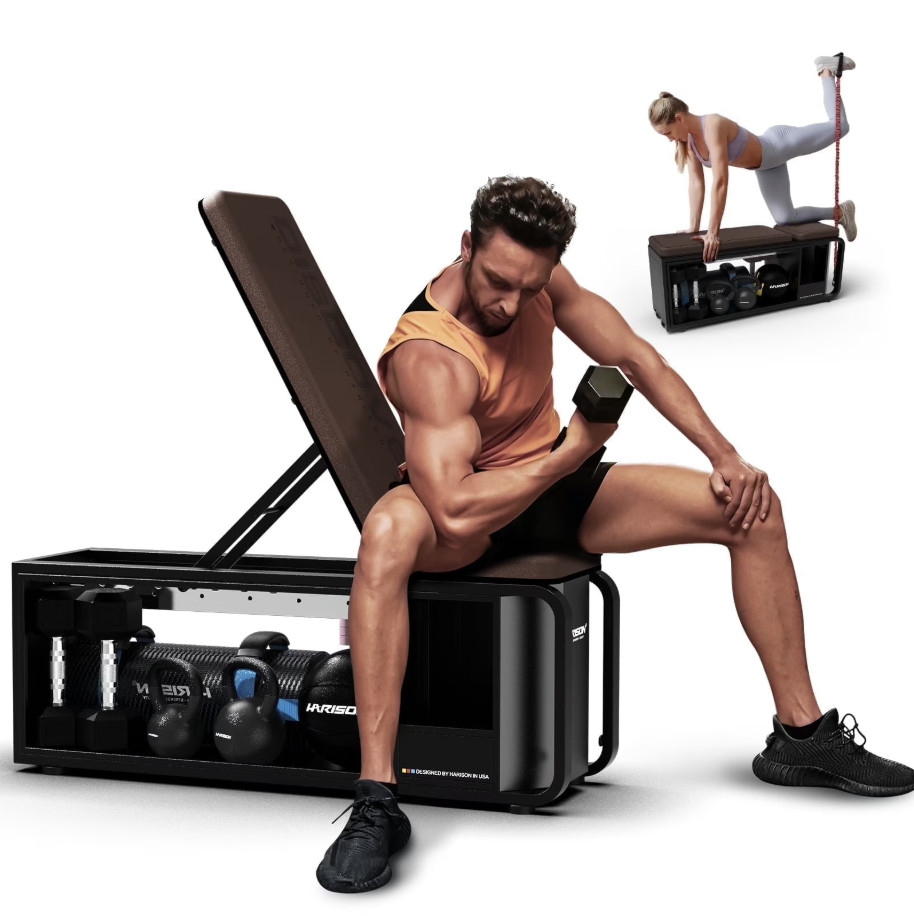 HARISON Adjustable Weight Bench with Dumbbell Storage, Multipurpose Gym Bench