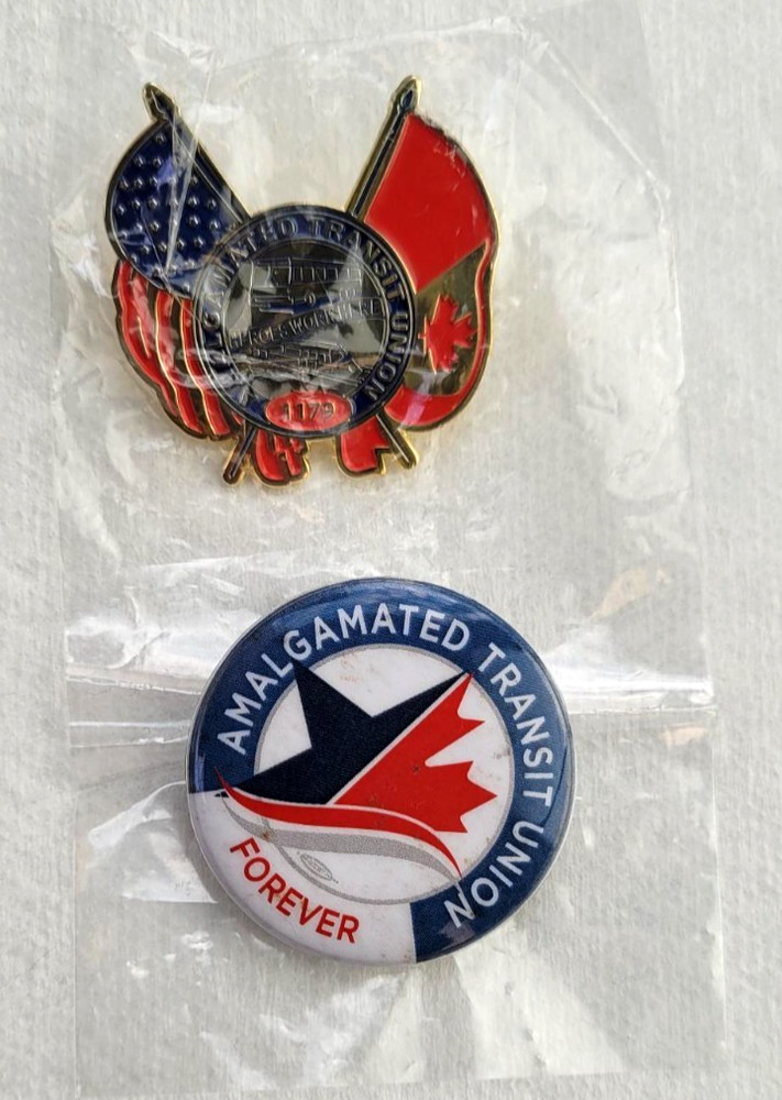 Amalgamated Transit Union 1179 Pin & Button US Canada Flag ~ Heroes Work Here