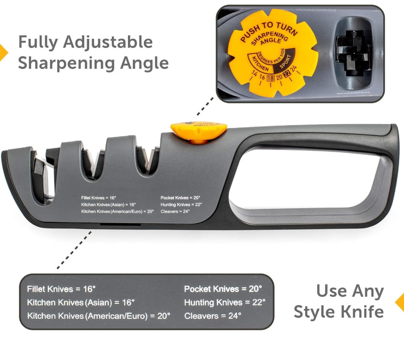 RazorSharp Knife Sharpener, Adjustable Angle Guide, Diamond Ceramic Stones