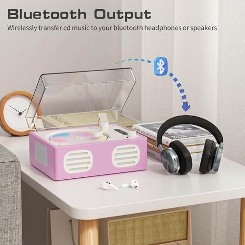 CD Player Portable Bluetooth Input/Output, Retro CD Player with Hi-Fi