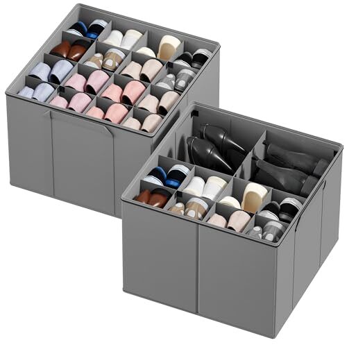 Shoe Organizer for Closet, 2 Pack Foldable Shoe Storage Containers Grey