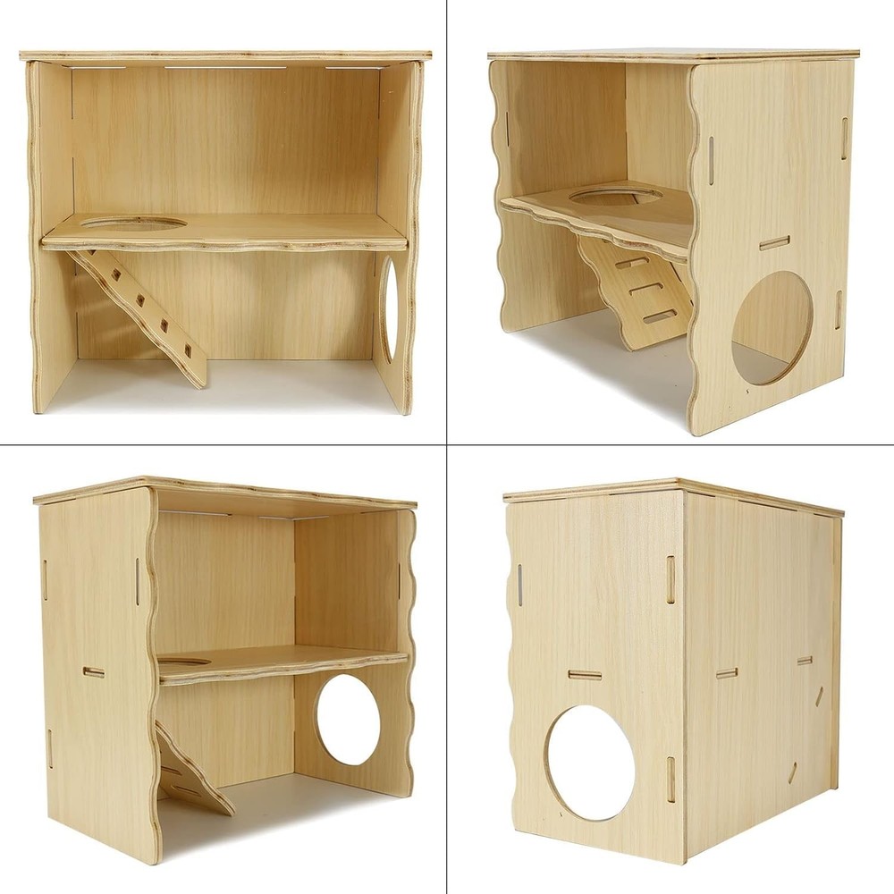 Double-Decker Hamster Hide, Wooden Hut, Acrylic Panel, Syrian, Gerbil, Mouse