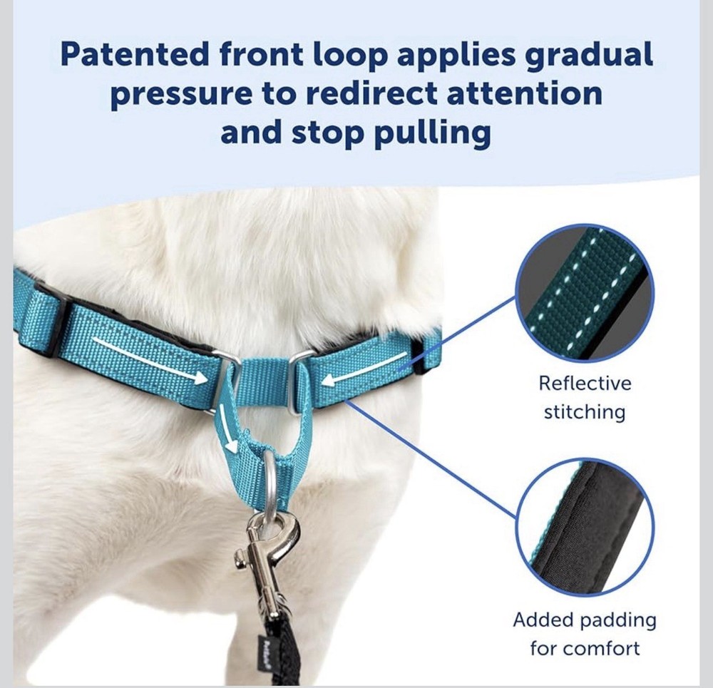PetSafe Deluxe Easy Walk Dog Harness Medium/Large No Pull Ocean Black Reflective