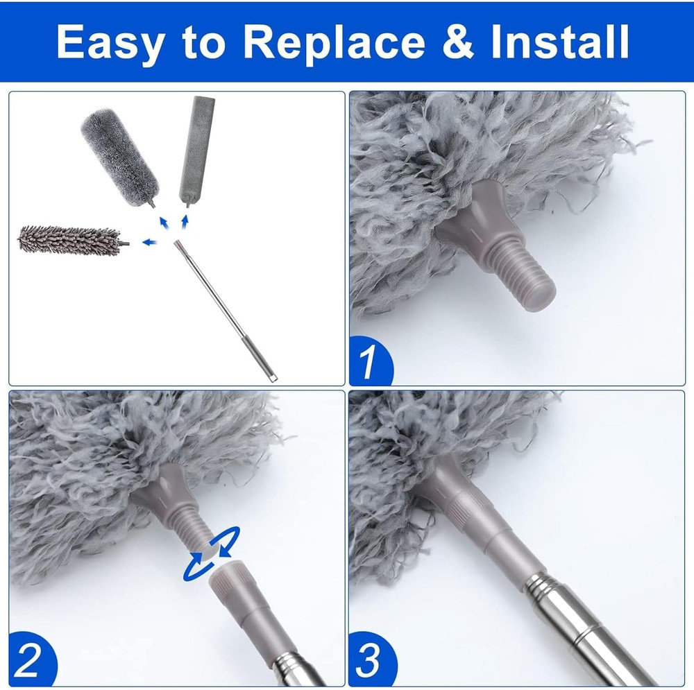 7 Pcs Microfiber Feather Duster Kit 100in Telescopic Pole Extendable