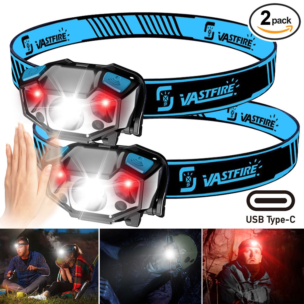 2X Mini LED Work Light Headlamp Wave Sensor Head Lamp USB Rechargeable Red Light