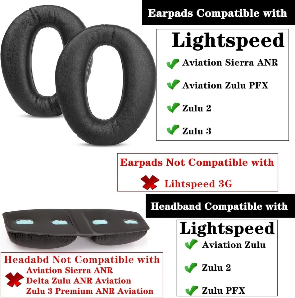 Replacement Earpads Cover Compatible with Lightspeed Aviation Black