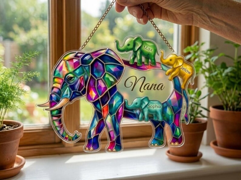 Personalized Elephant Family Acrylic Suncatcher