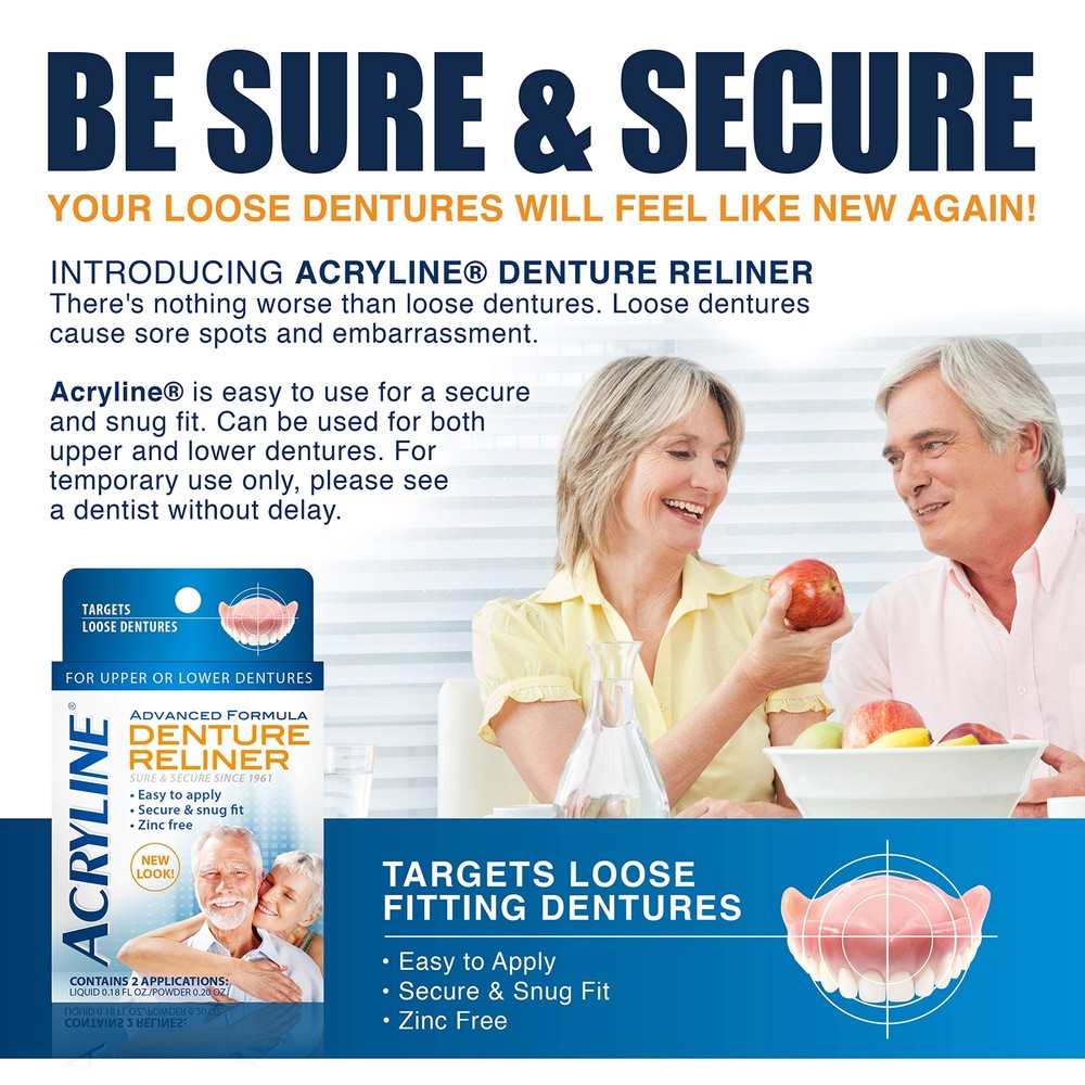 Acryline Advanced Formula Denture Reliner - Refit and Tighten Dentures/for Both