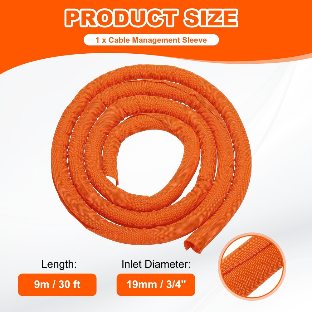 Wire Split Braided Cable Management Sleeve, Orange (3/4" - 30 Feet)