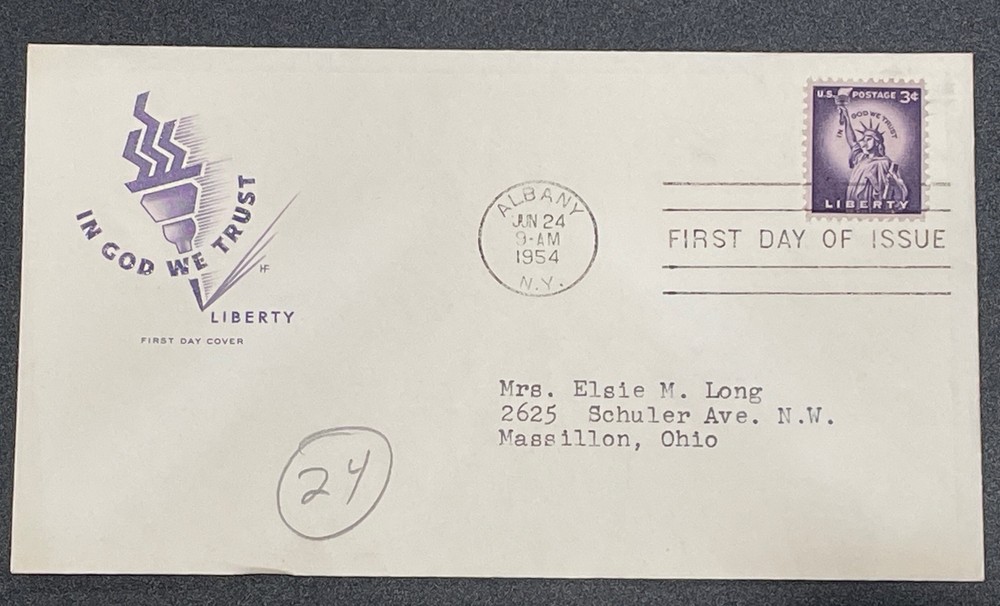 US FDC #1035 3 Cent Liberty; Cachet; Postmark: Albany