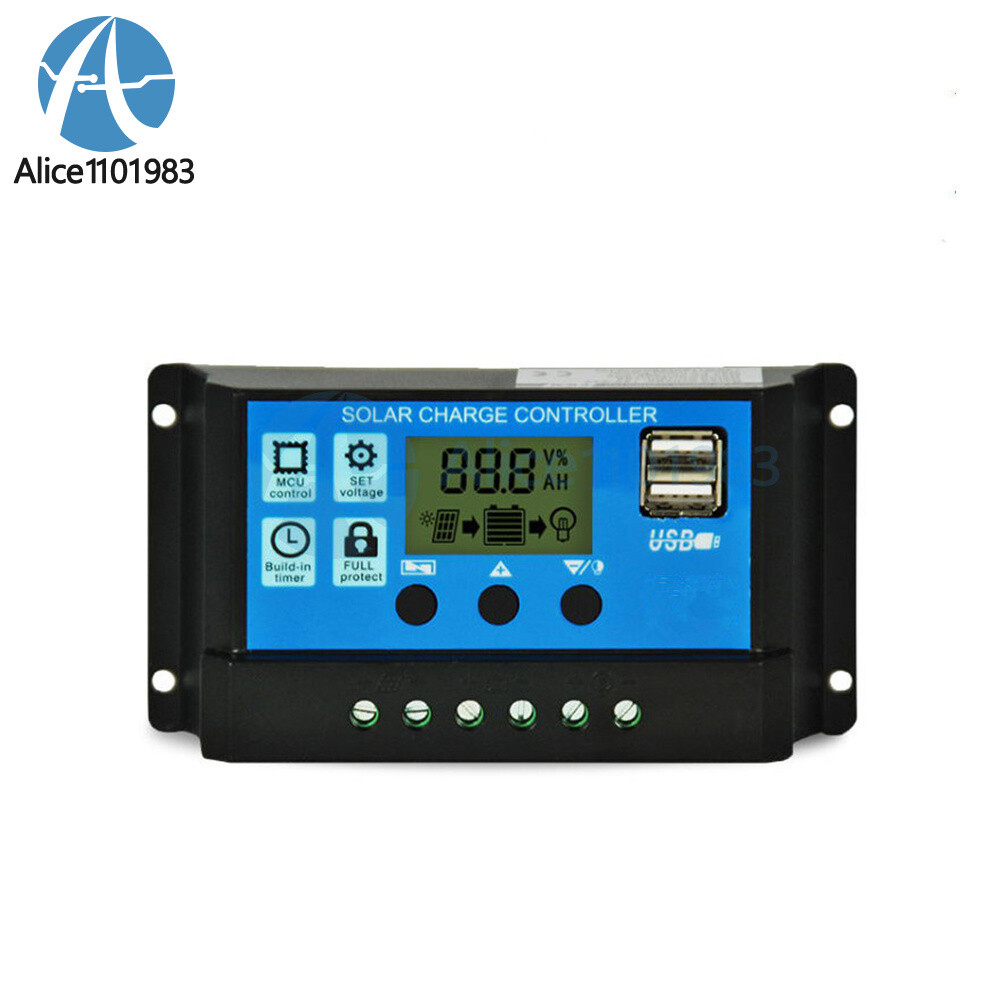 30A Solar Panel Battery Charge Controller 12V/24V LCD Regulator Auto Dual USB