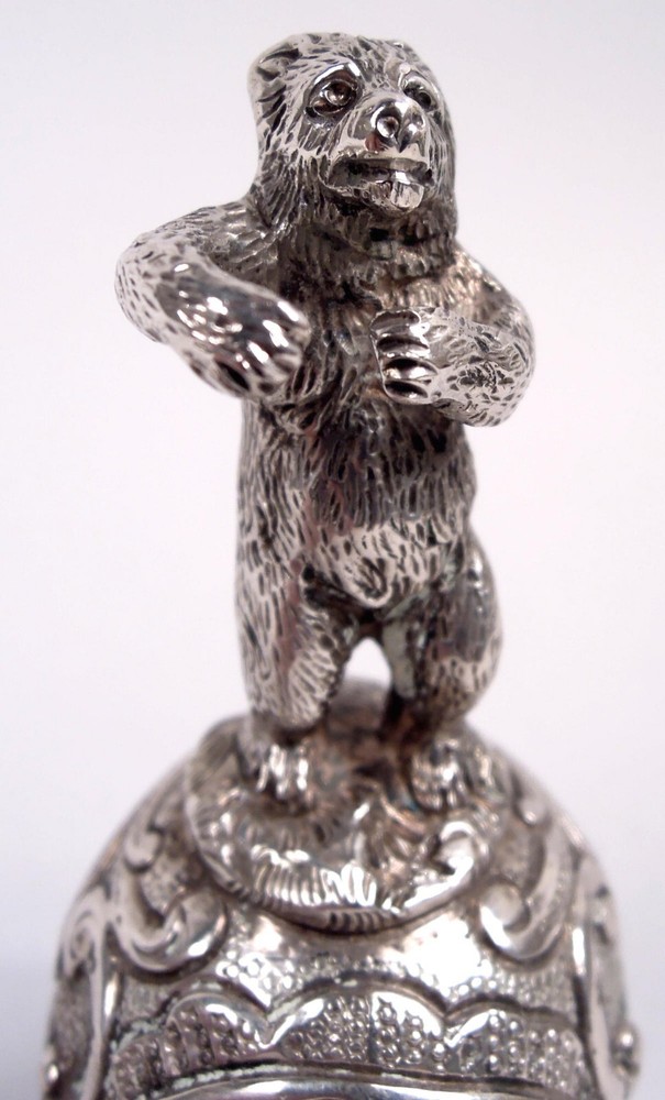 Antique Bell Figural Animal Dancing Bear Handle German 800 Silver