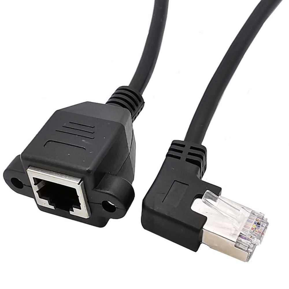 RJ45 Male Right/Left Angle to Female Panel Mount Ethernet Network Adapter Cable