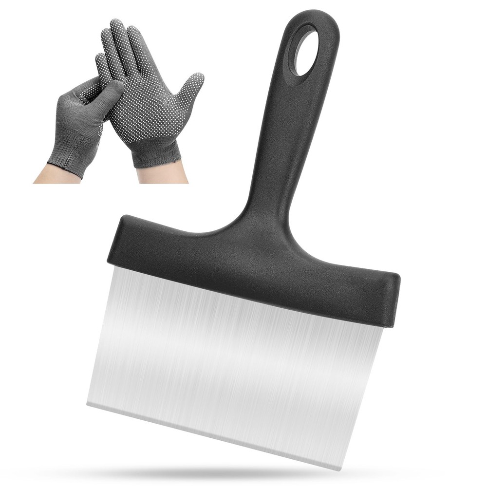Griddle Scraper, Stainless Steel Flat Top Grill Scraper 5" Handle Unique Design