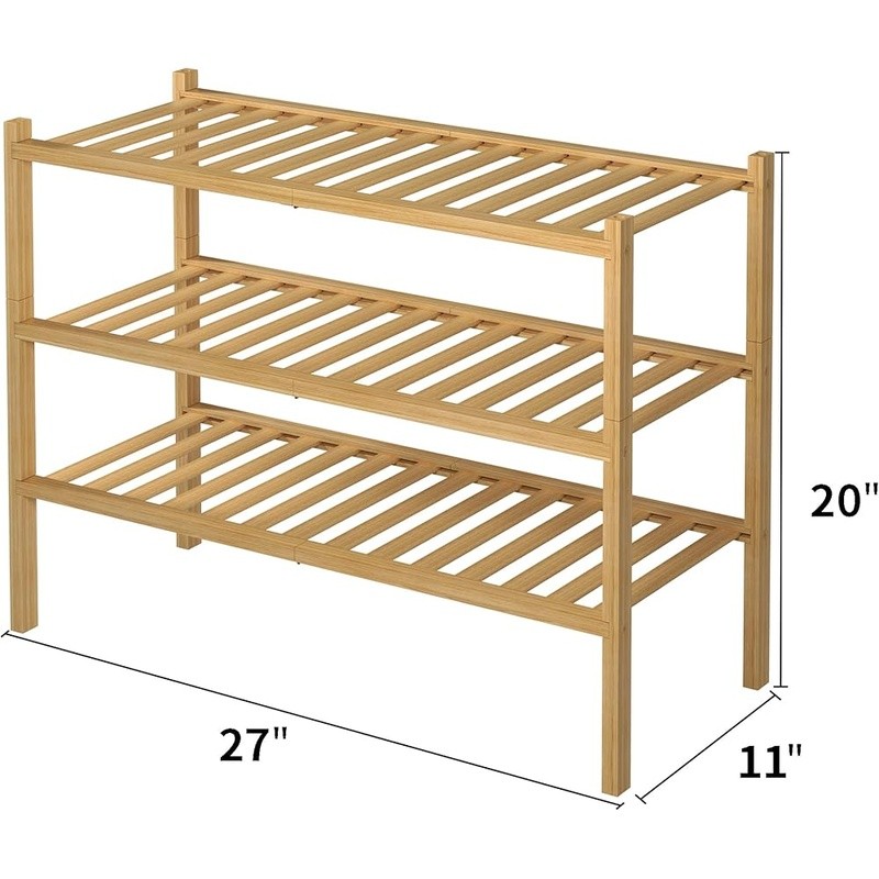 Stackable Bamboo Shoe Rack 3 Tier Entryway Organizer Durable Storage Shelf New