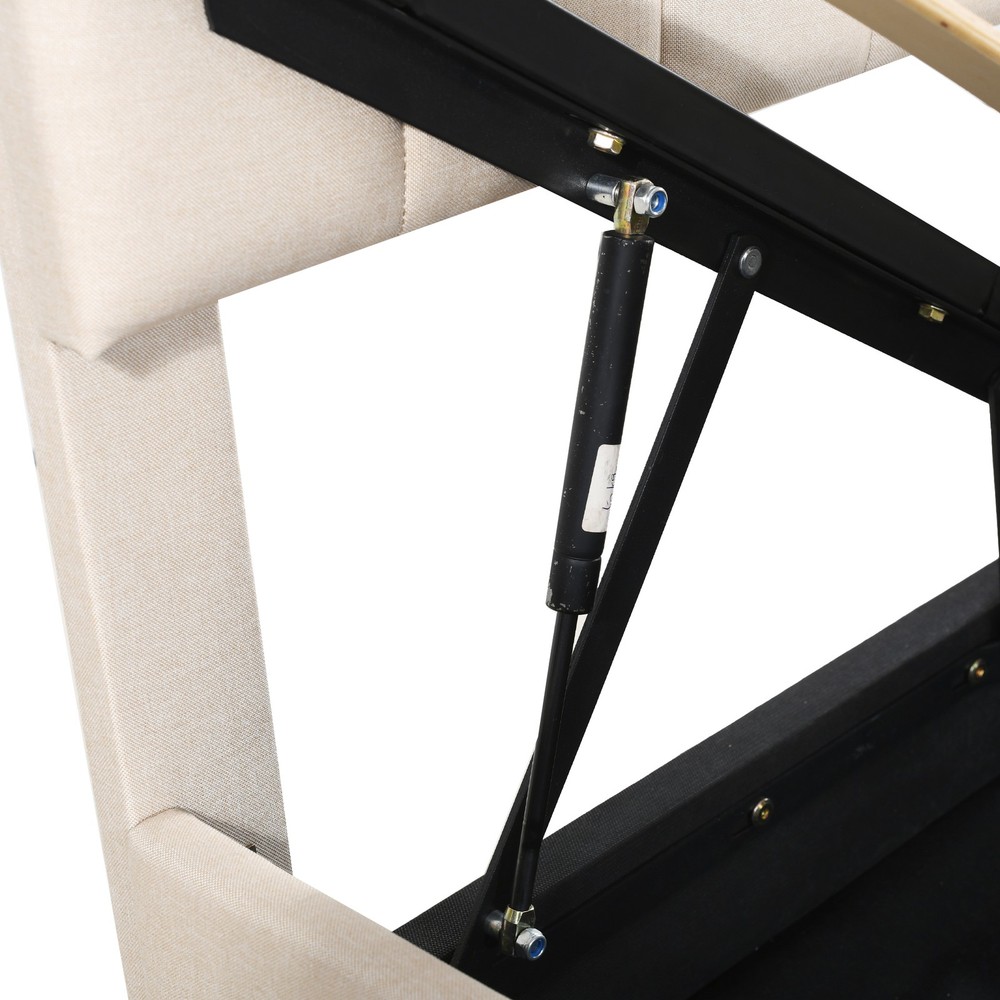 Twin Size Upholstered Platform Bed with a Hydraulic Storage System, Beige