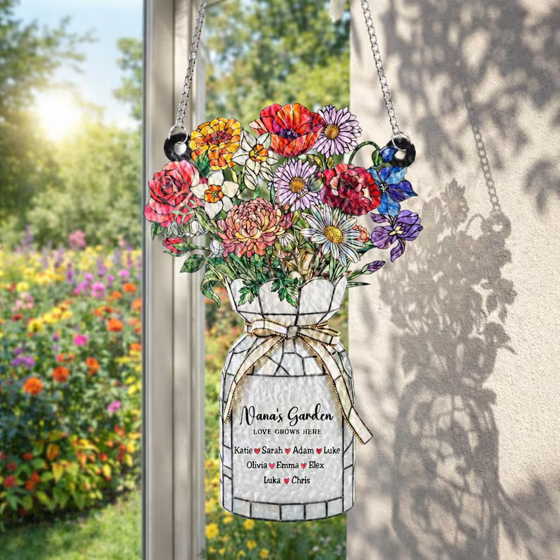 Personalized Birth Flower Wavy Acrylic Suncatcher Gift