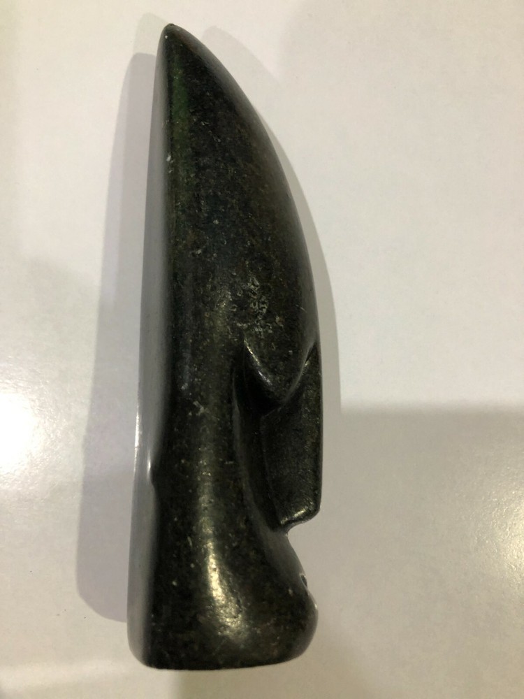 Carved Black Stone Head - 13.5 cm