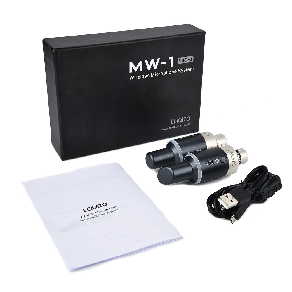 LEKATO Wireless Microphone System Transmitter Receiver 5.8GHz Plug On XLR 100FT