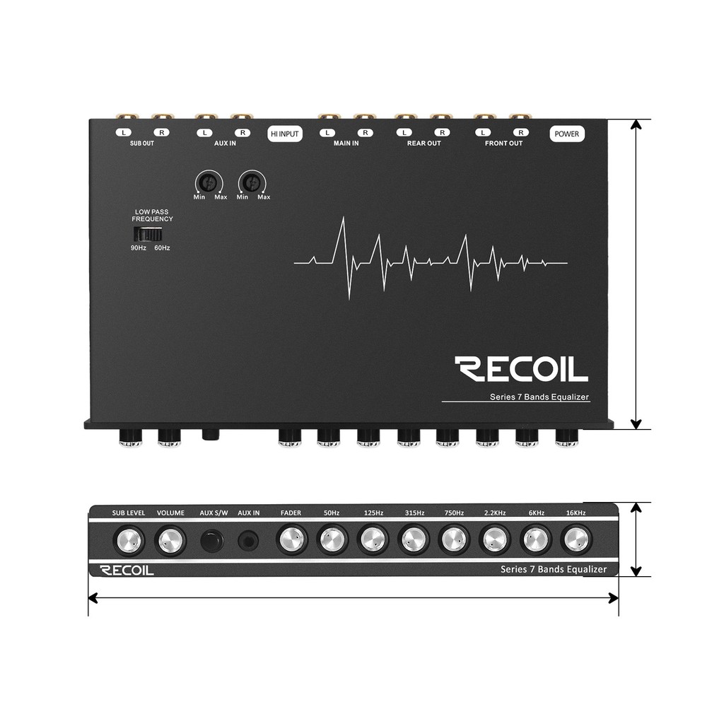 Recoil REQ7 Car Audio Equalizer 7 Band 1/2 DIN Pre-Amp Sound Processor