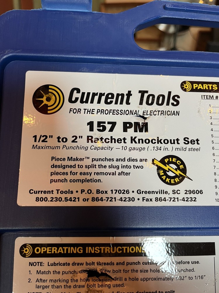 CURRENT TOOLS 157 PM 1/2"-2" RATCHET KNOCKOUT SET USA 🇺🇸 GREENLEE