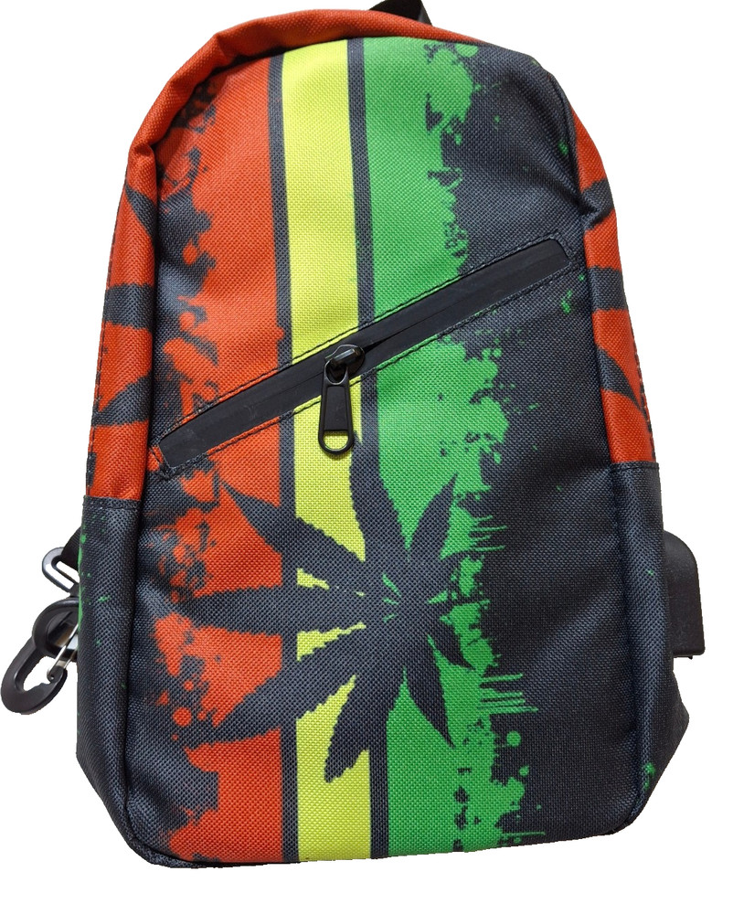 Backpack Slingbag 10.5" x 6" x 2"- Rasta Leaf
