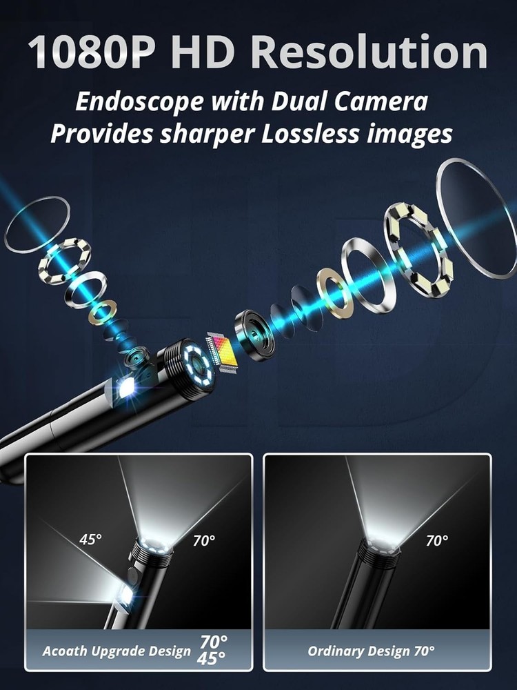 Compact 9.8FT Endoscope Camera - High Resolution, Waterproof, User-Friendly