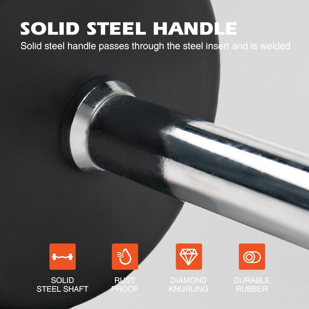 Rubber Coated Fixed Barbell, Pre-Loaded Weights Straight Solid Steel Barbells...