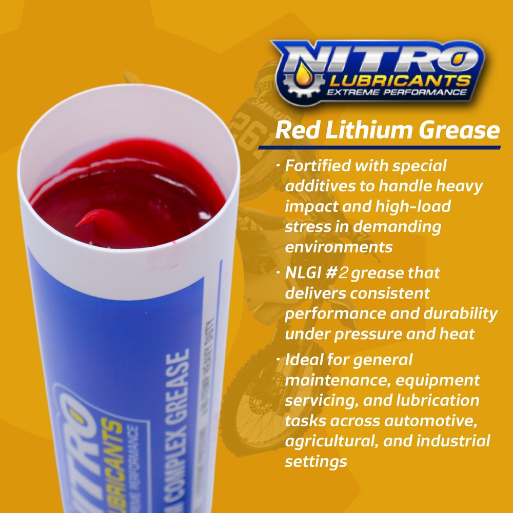 Nitro Lubricants Red Lithium Grease – 14oz Heavy-Duty, Multi-Purpose (2-Pack)