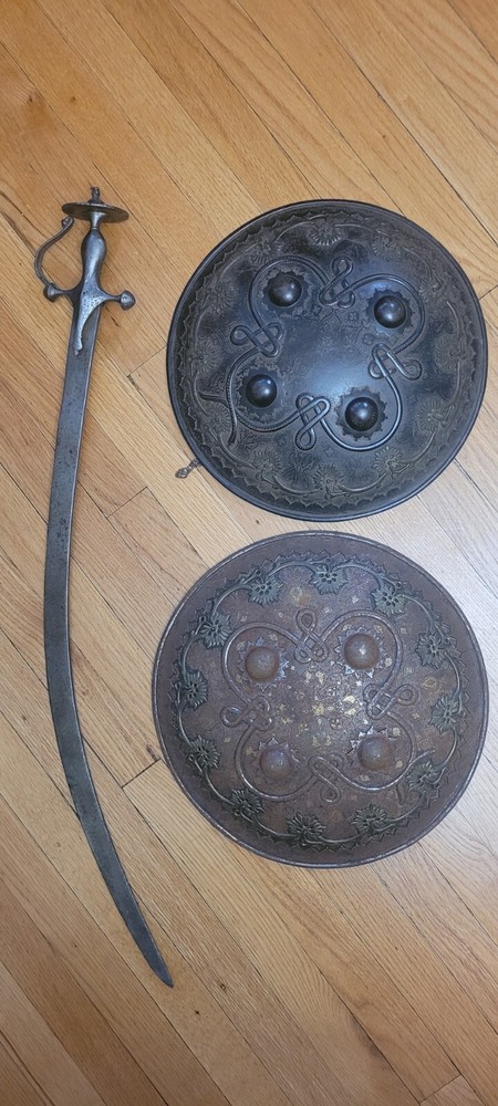 Old Talwar Sword And Two Dhal Shields