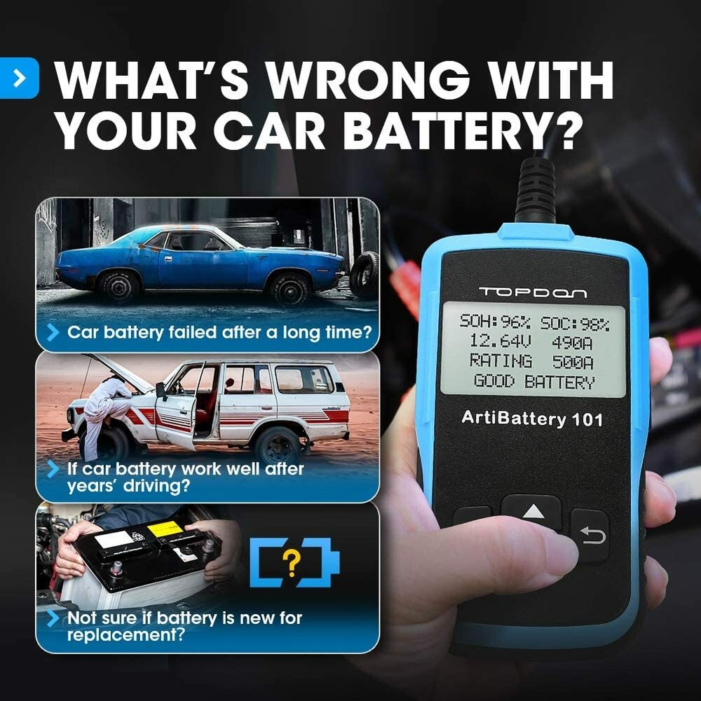 🔥TOPDON AB101 12V Battery Tester Auto Digital Analyzer Test Tool 100-2000CCA✅