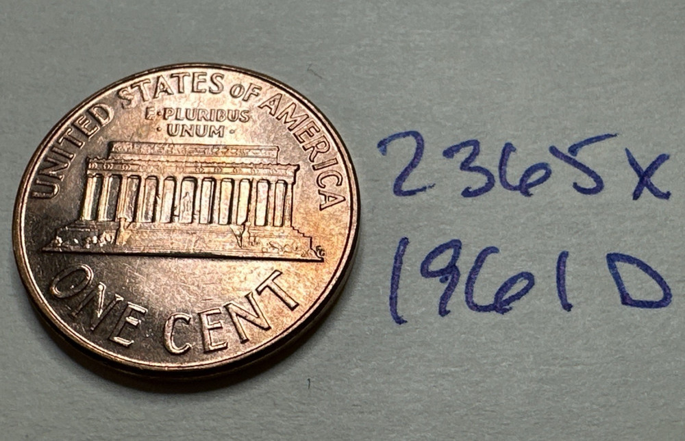 1961 D Lincoln Memorial Penny Cent 2365X