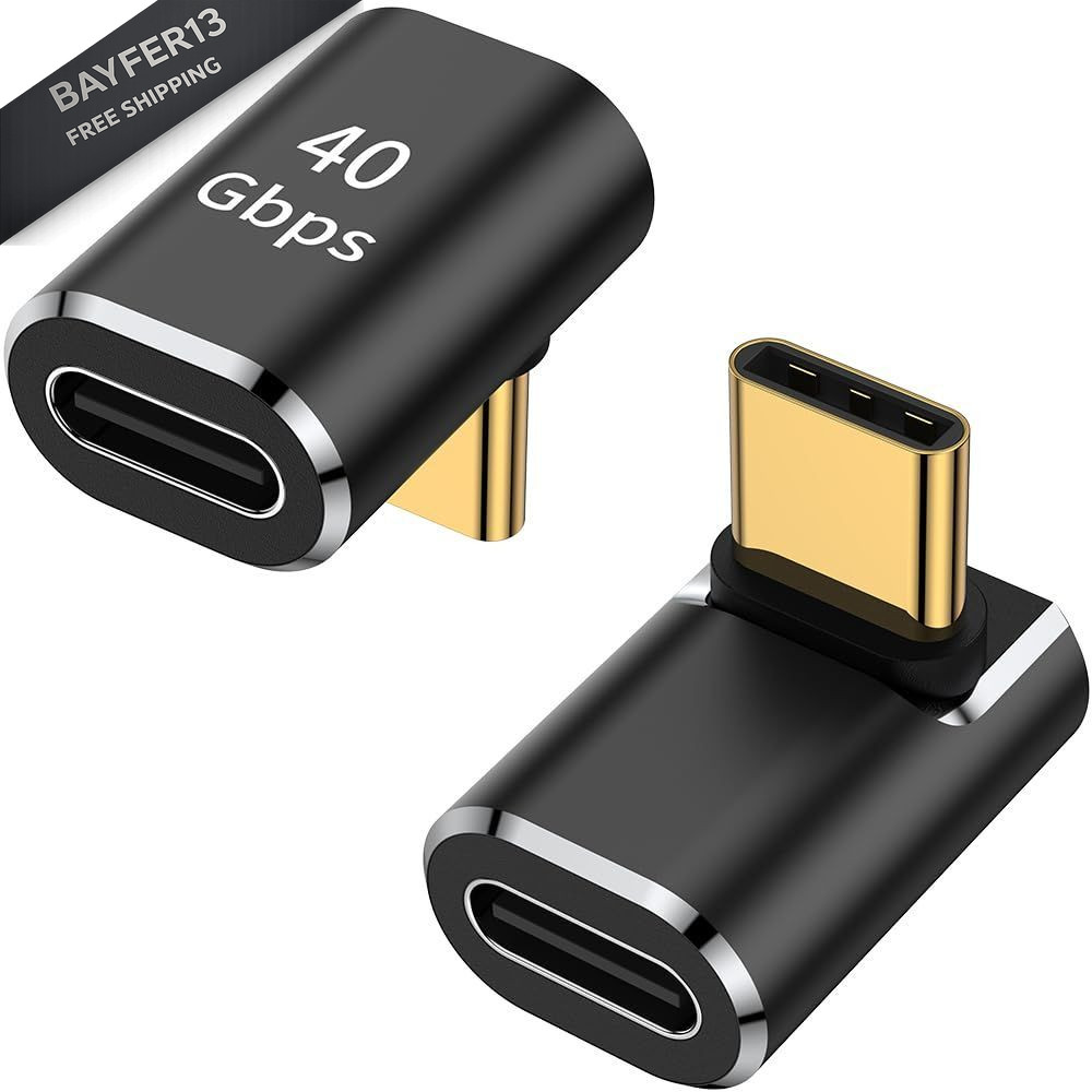 AuviPal USB C 90 Degree Adapter (2 Pack), Up and Down Right Angle L Black