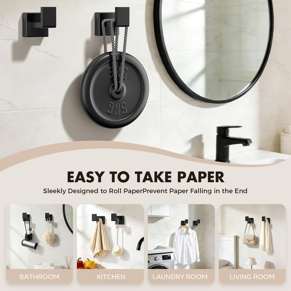 5-Pieces Matte Black Bathroom Hardware Accessories Set, SUS304 Stainless Stee...