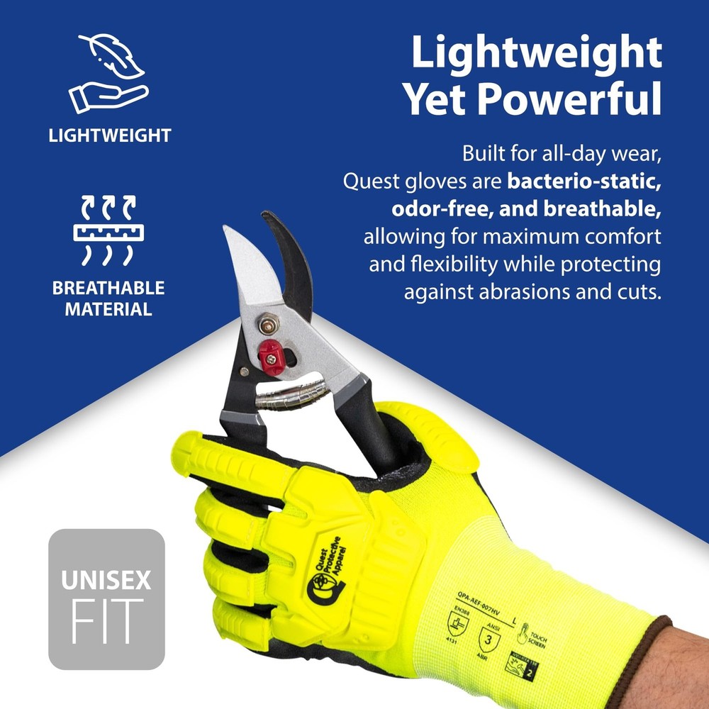 Quest Protective Apparel High Visibility Cut and Impact Resistant Work Gloves...