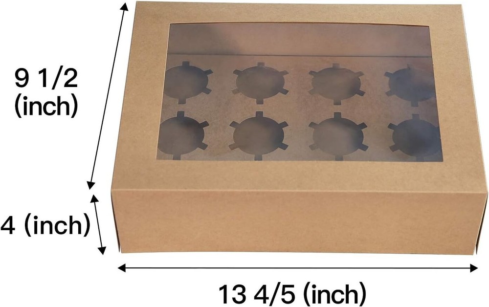 20 Pack Cupcake Boxes w/Inserts 12 Holder Window Brown Bakery Boxes Bulk NEW