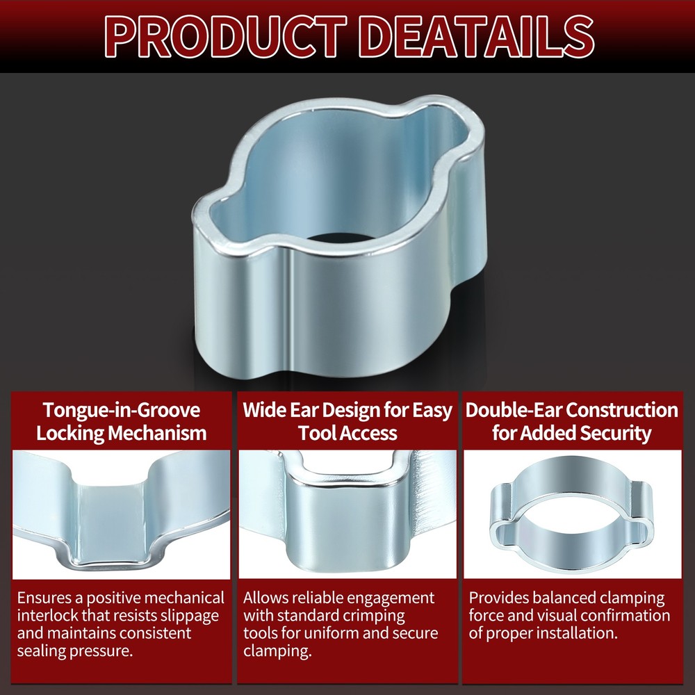 20 Pack Galvanizing Plate Double Ear Hose Clamps, Working Range 5-7mm