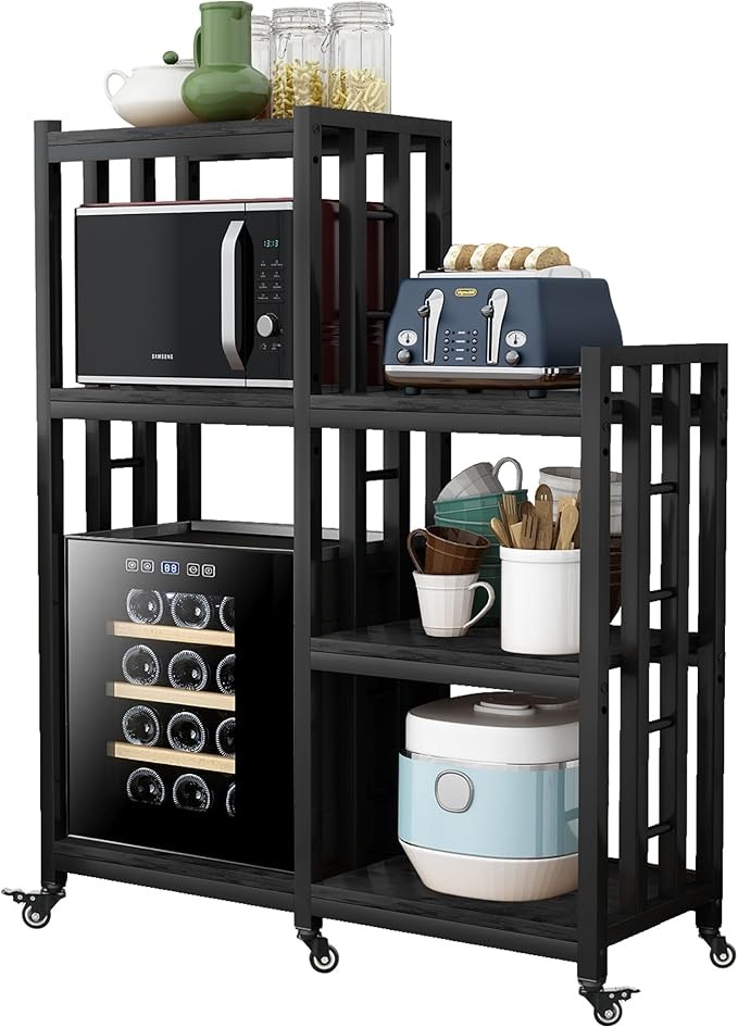 6-Tier Kitchen Bakers Rack, Multifunctional Storage Shelf, Mini Fridge &