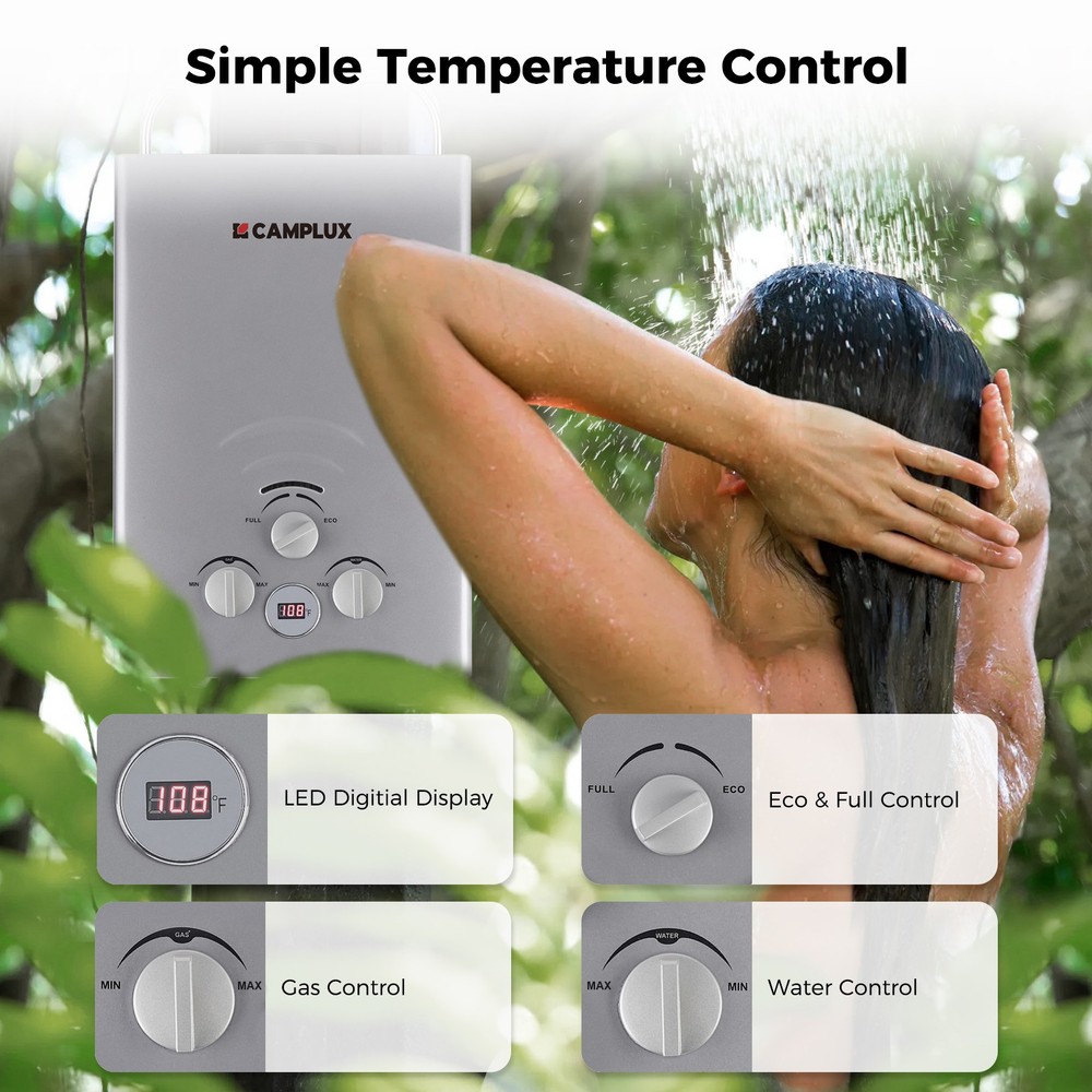 6L Portable Camplux Gas Water Heater On Demand Outdoor Shower for Off-Grid, RV