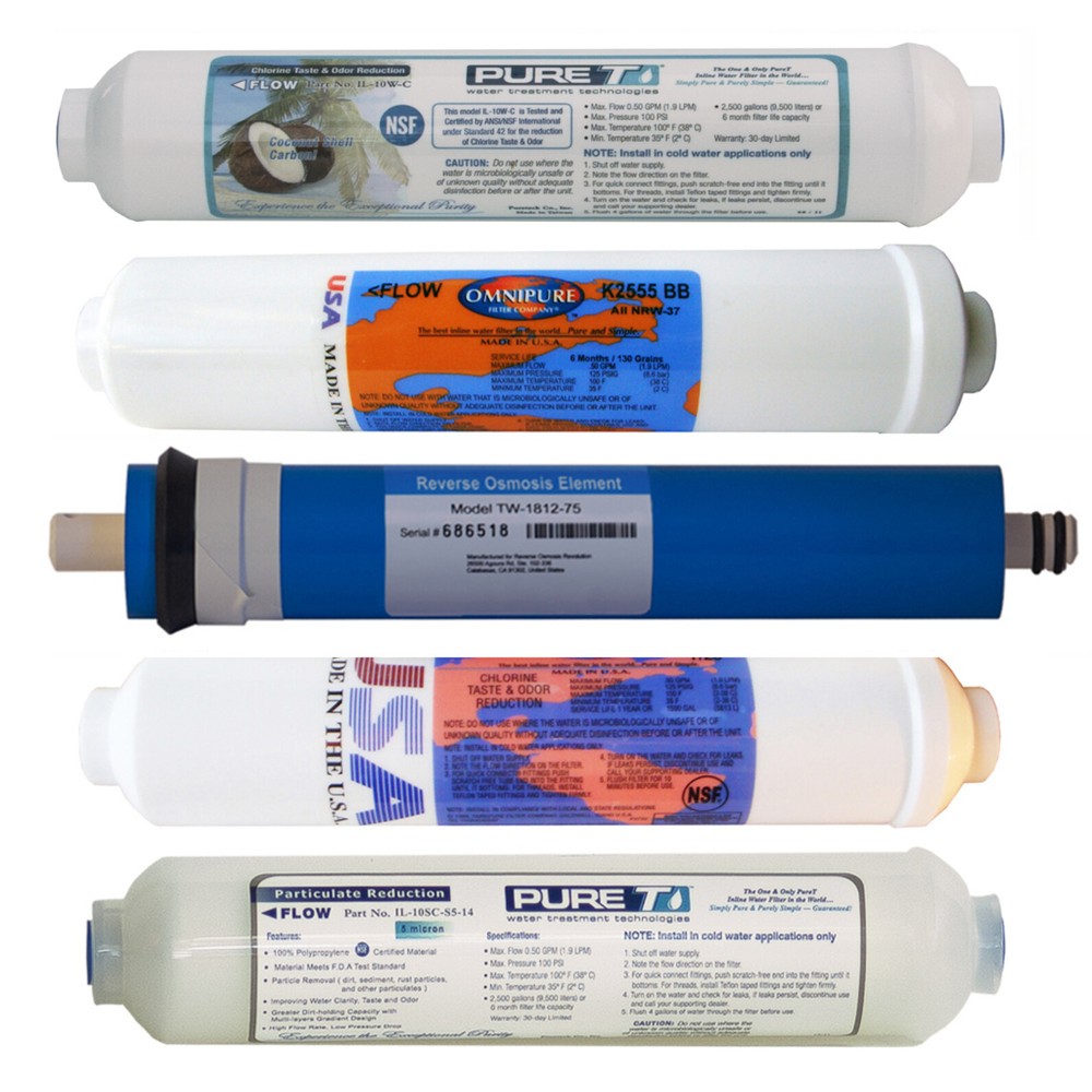 5 inline Filter Set for Countertop RO Reverse Osmosis System, incl DI bed